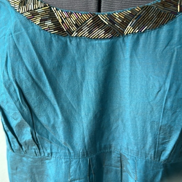 Kenzie Pretty dress Bohemian beaded neckline, teal black lined size large - Picture 4 of 12